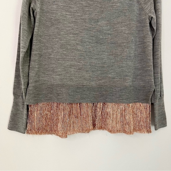 J. Crew Merino Wool Rose Gold Lame Hem‎ Sweater Grey Women’s Size XS - Picture 8 of 12